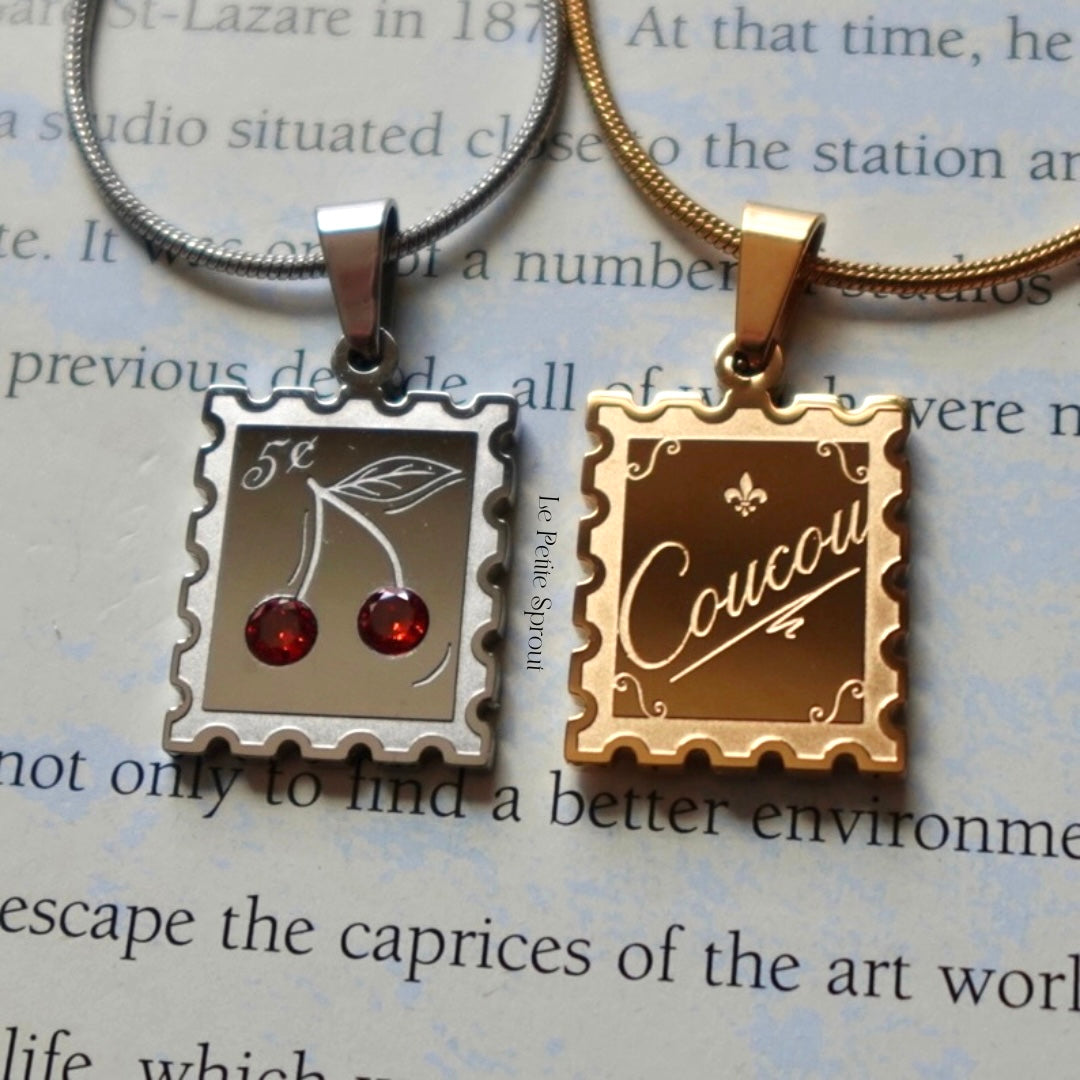 Cherry Stamp Double-Sided Crystal Necklace