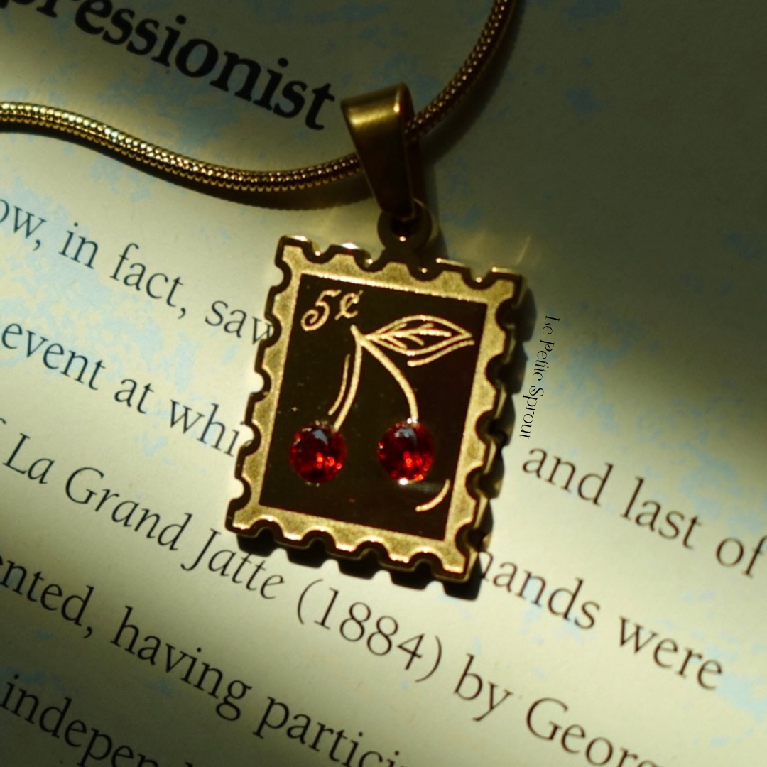 Cherry Stamp Double-Sided Crystal Necklace