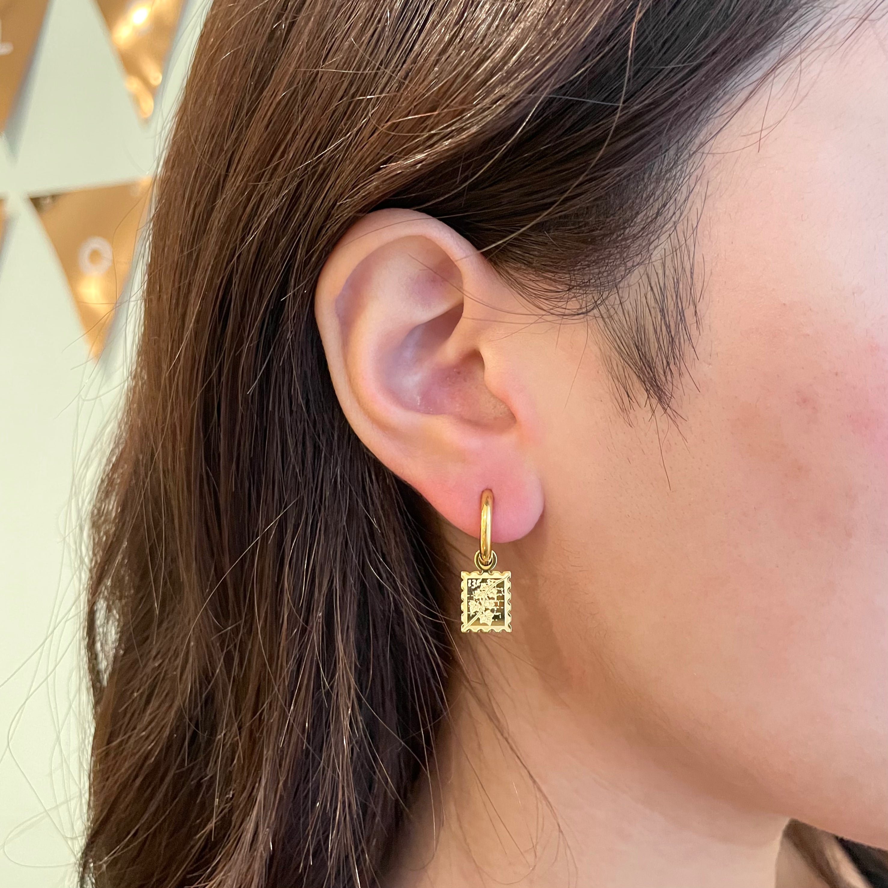Ivy Stamp Dainty Double-Sided Mini Hoop Earrings