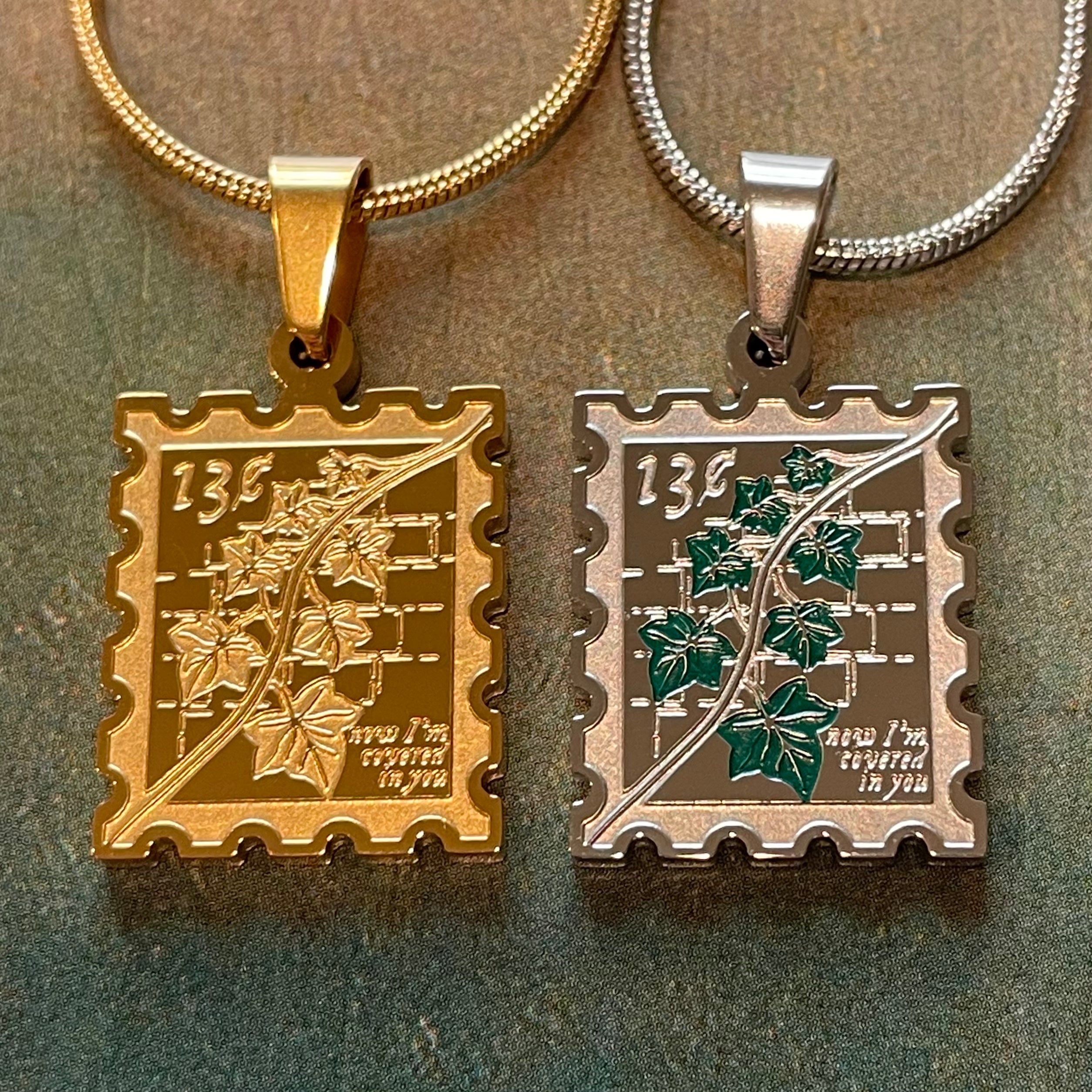 Ivy Stamp Double-Sided Enamel Necklace