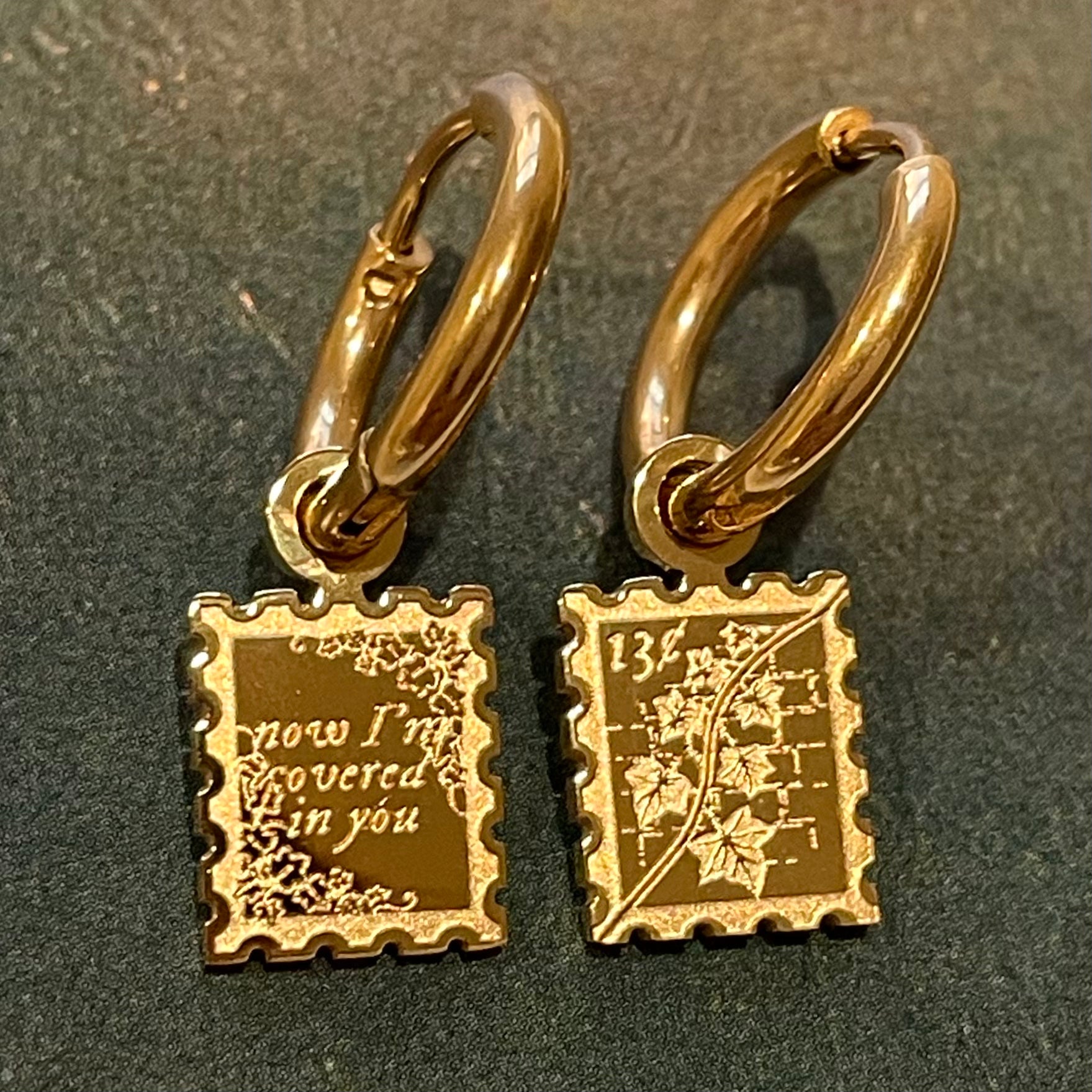 Ivy Stamp Dainty Double-Sided Mini Hoop Earrings