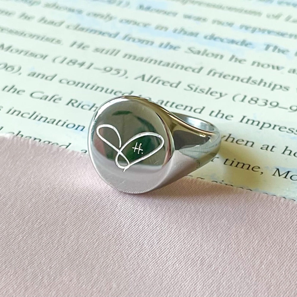 Heart H. Signet Ring