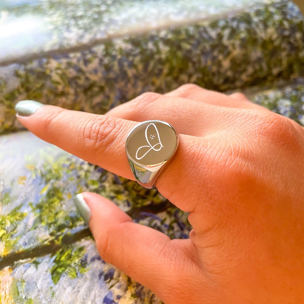 Heart H. Signet Ring