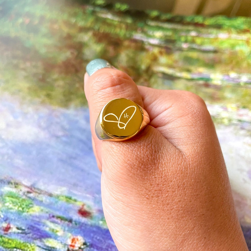 Heart H. Signet Ring