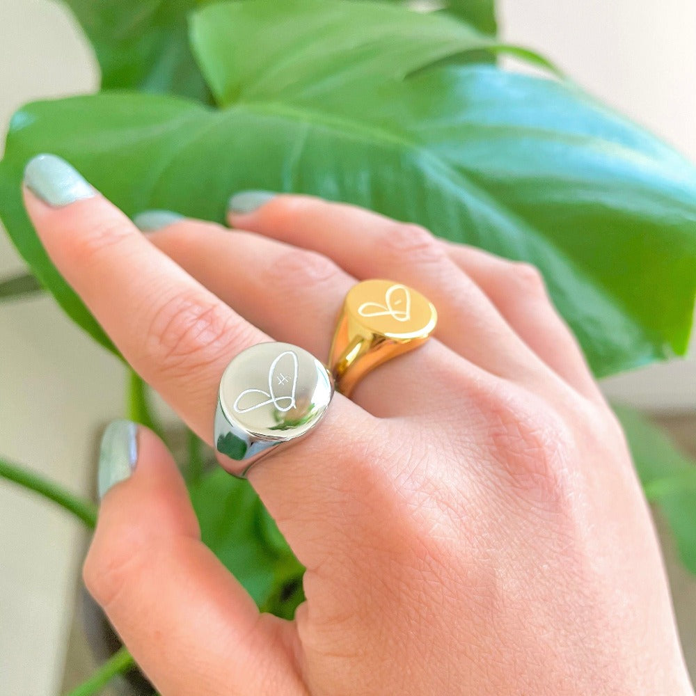 Heart H. Signet Ring