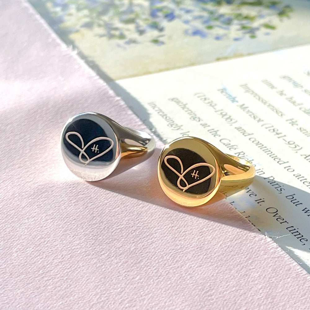 Heart H. Signet Ring