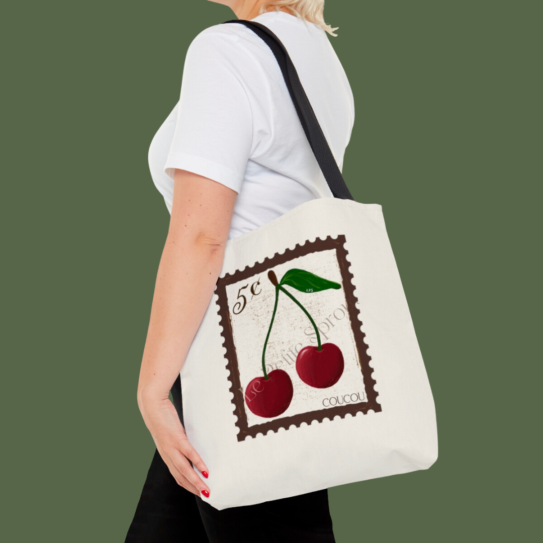 Cherry Stamp Tote Bag Le Petite Sprout