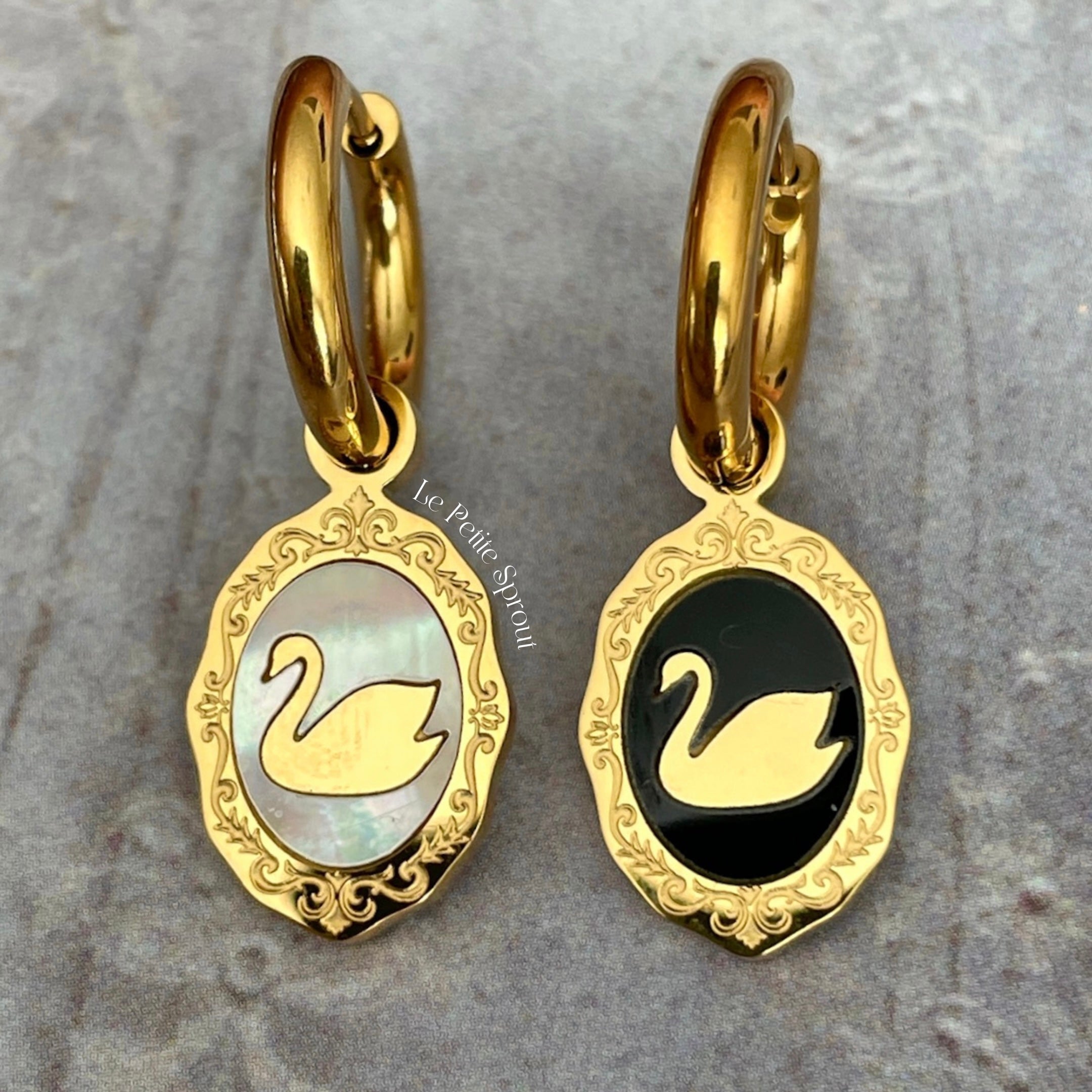 Swan Portrait Double-Sided Mini Hoop Earrings