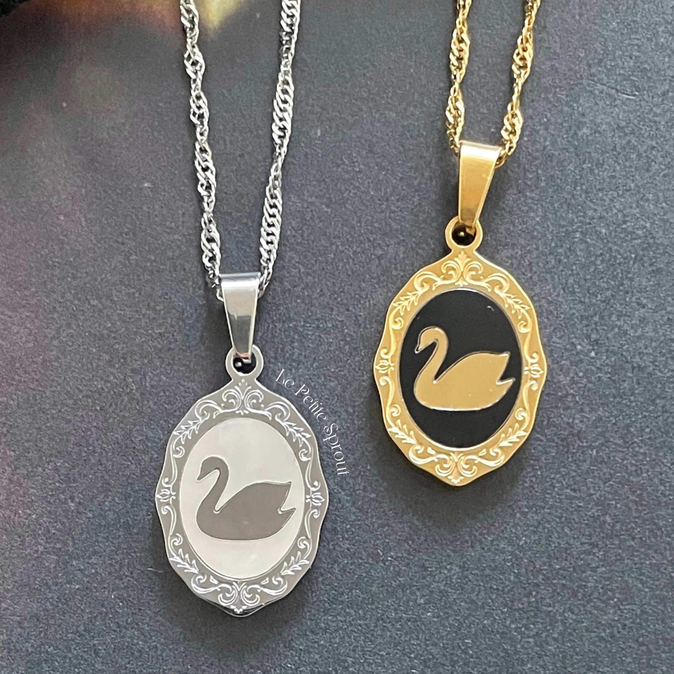 Swan Portrait Double-Sided Necklace
