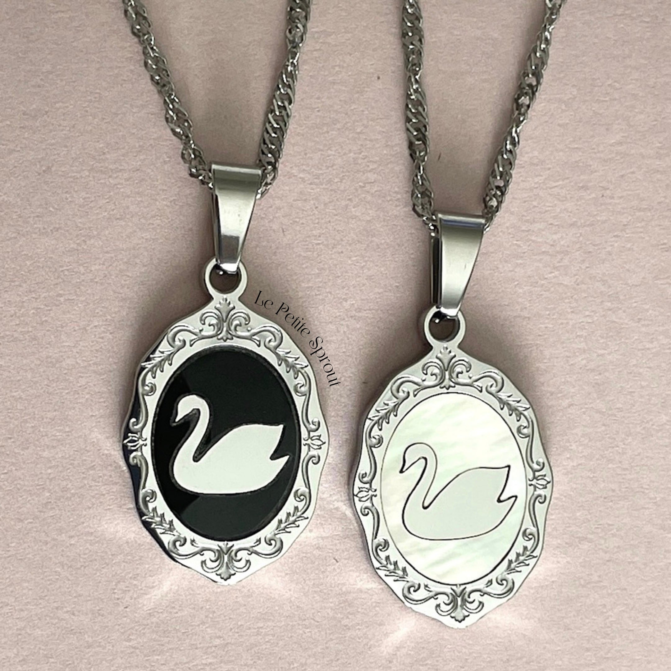 Swan Portrait Double-Sided Necklace