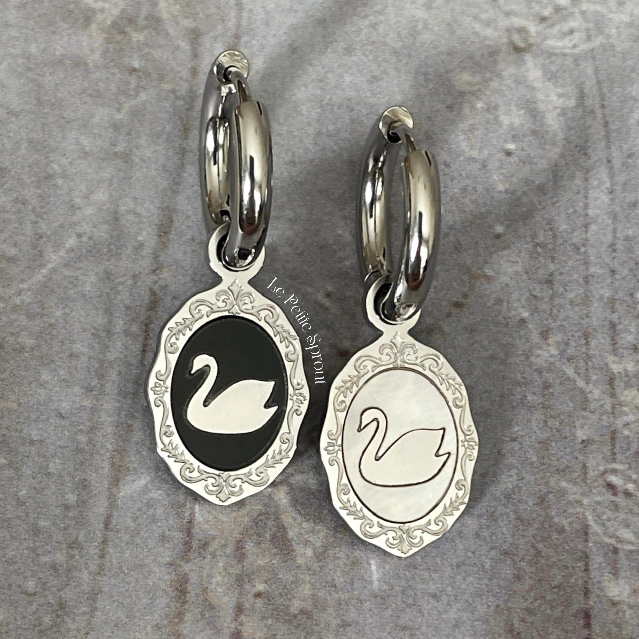 Swan Portrait Double-Sided Mini Hoop Earrings