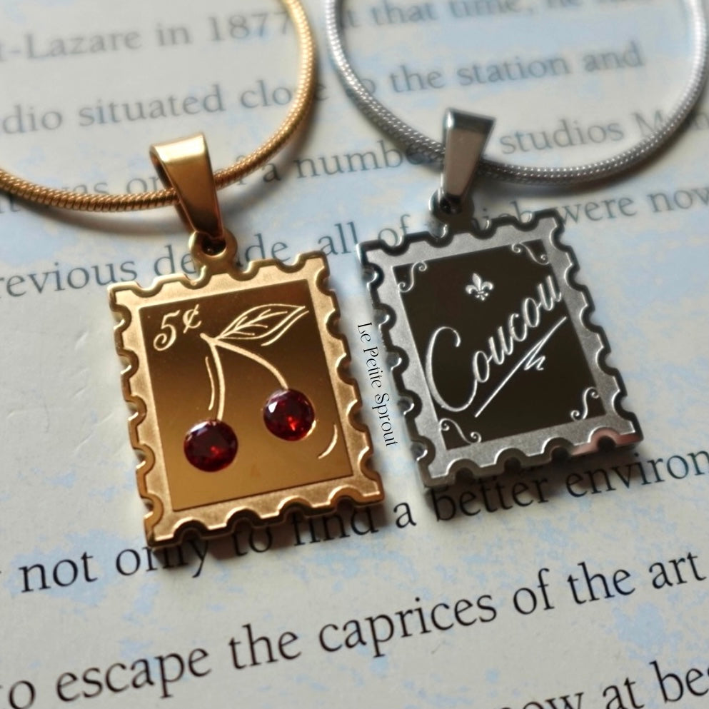 Cherry Stamp Double-Sided Crystal Necklace – Le Petite Sprout