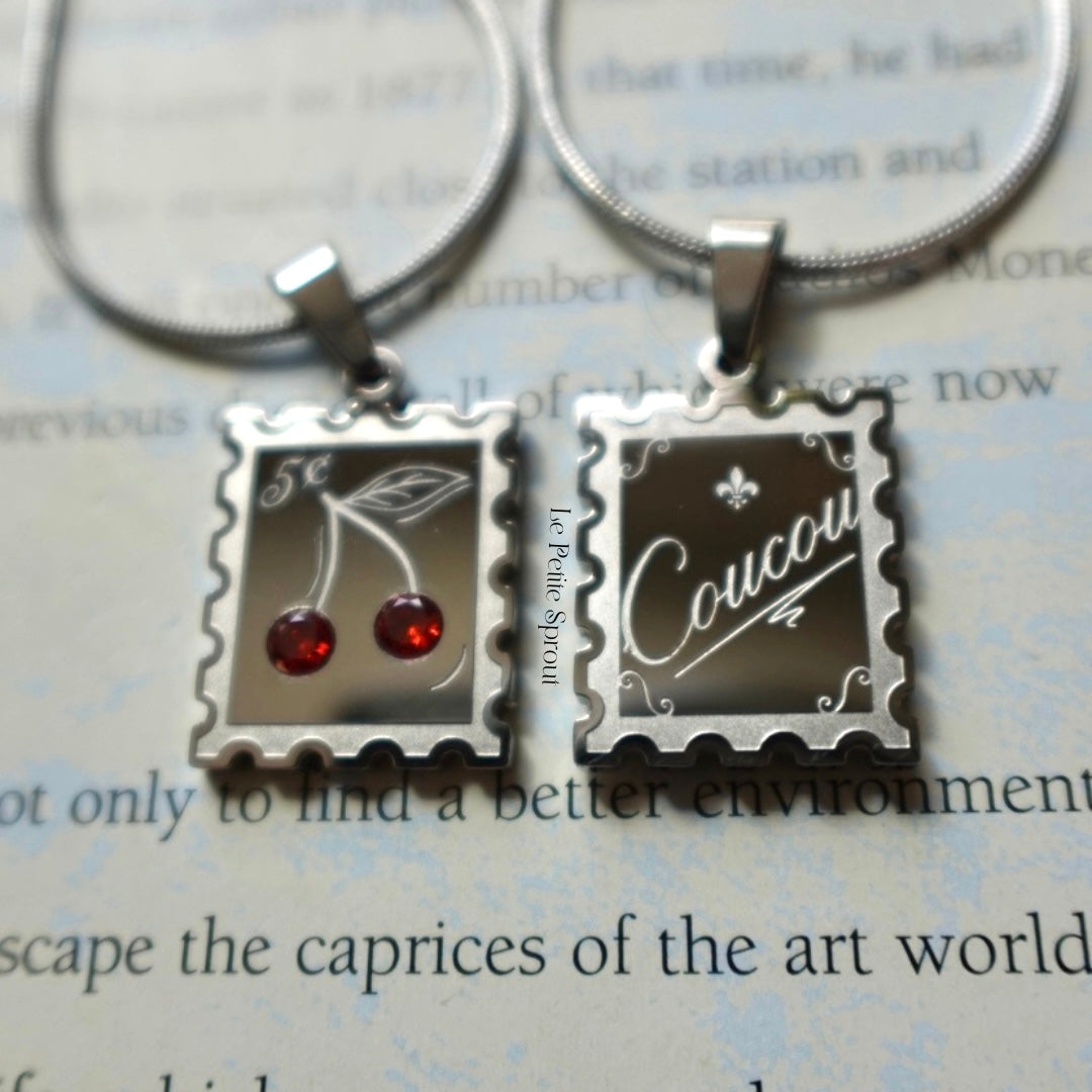 Cherry Stamp Double-Sided Crystal Necklace