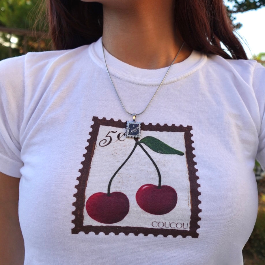 Cherry Stamp Double-Sided Crystal Necklace