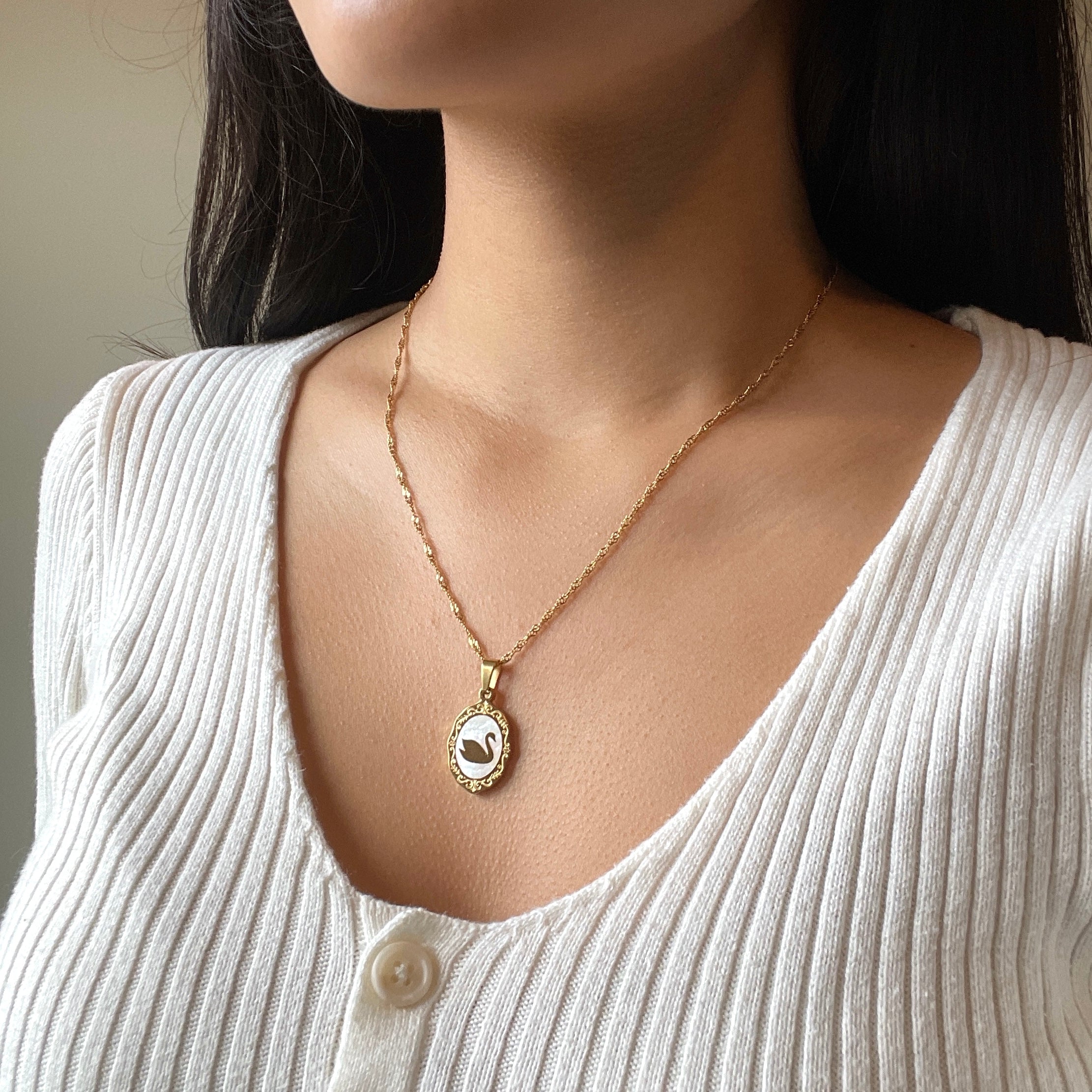 Swan Portrait Double-Sided Necklace