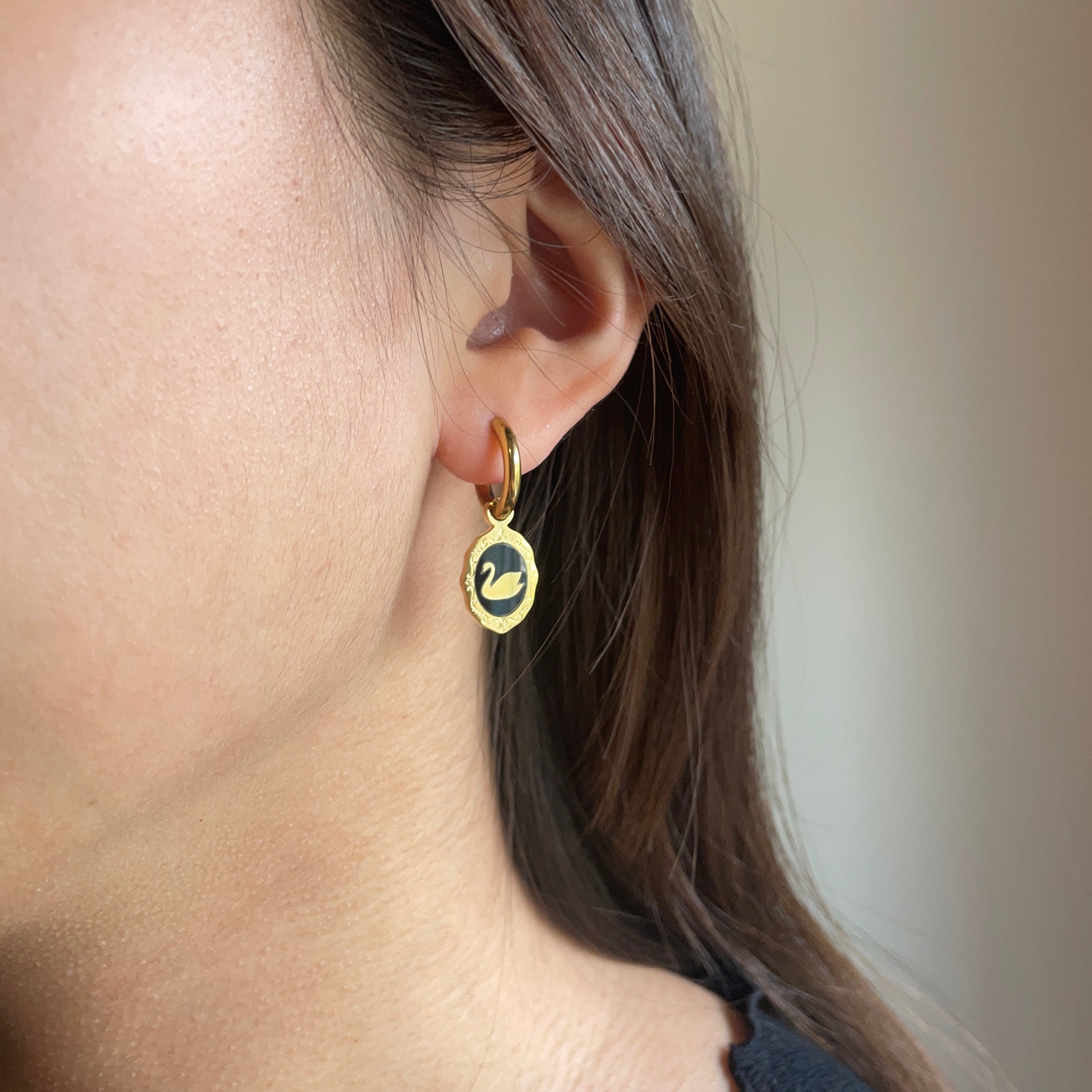 Swan Portrait Double-Sided Mini Hoop Earrings