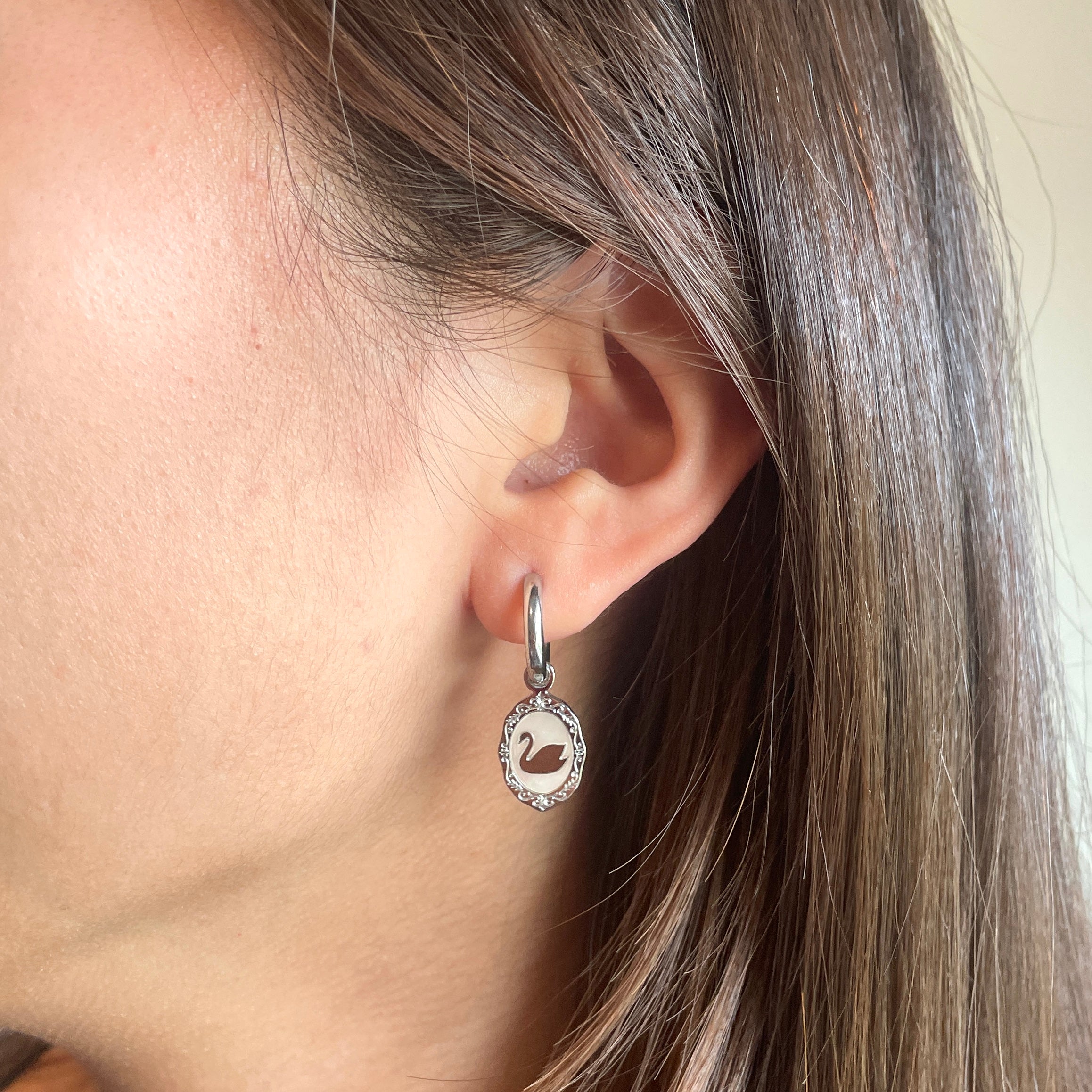 Swan Portrait Double-Sided Mini Hoop Earrings