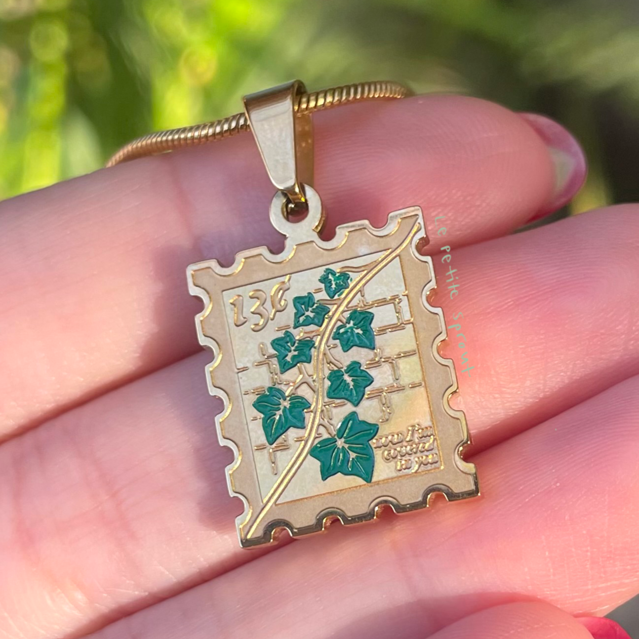 Ivy Stamp Double-Sided Enamel Necklace